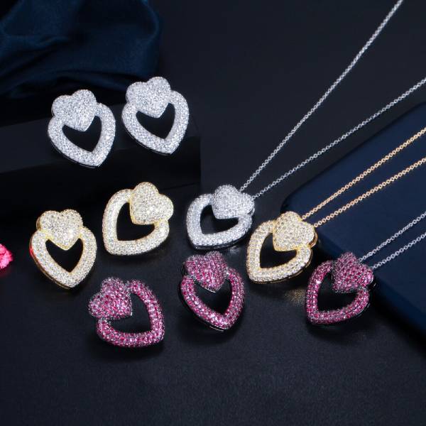 Heart Pendant Earrings Jewelry Set