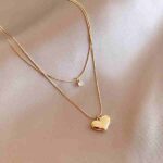 Double Layer Zircon Heart Pendant Necklace