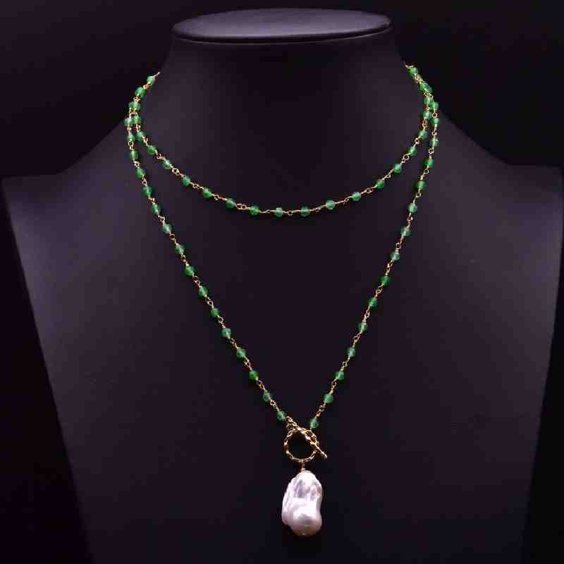 Green Onyx Double Baroque Pearl Necklace